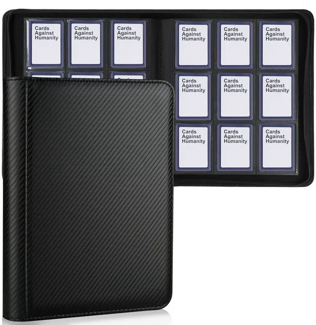 Main image of 9 Pocket Ringless Side Loading Toploader Storage Binder, Fits 288 Standard 3"4" Hard Top Loaders, PU Fixed Page Zipper Card Album for TCG Sports Cards, Carton Black