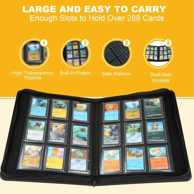 Alt view image 6 of 7 - 9 Pocket Ringless Side Loading Toploader Storage Binder, Fits 288 Standard 3"4" Hard Top Loaders, PU Fixed Page Zipper Card Album for TCG Sports Cards, Carton Black