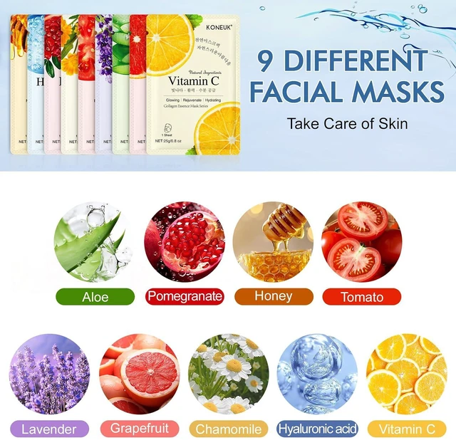 Alt view image 3 of 7 - 9 Pack Collagen Hydrating Sheet Face Masks for Women