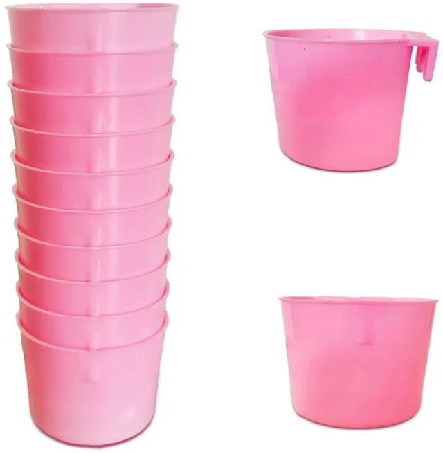 Main image of 10 Pack 8oz Cage Cups Hanging Wire Feeders Seed Bowl Water Dish for Pet Parrot Parakeet Chicken Pigeon Gamefowl Poultry (Pink)
