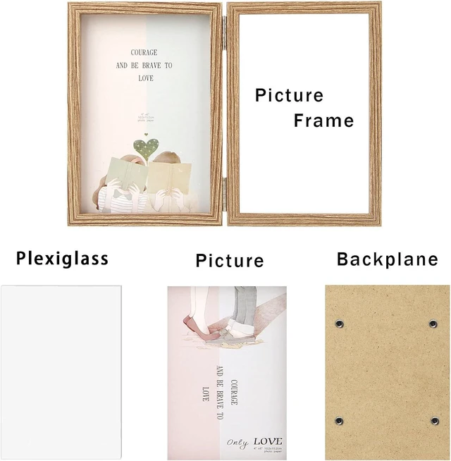 Alt view image 5 of 6 - AVEAX Double 4x6 Hinged Folding Picture Frame with Plexiglass Front Vertical Desktop Frame Wood Grain