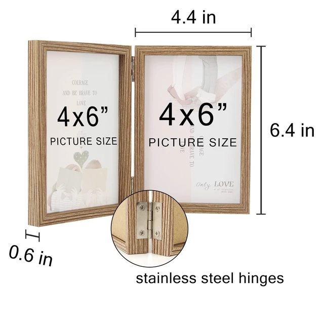 Alt view image 2 of 6 - AVEAX Double 4x6 Hinged Folding Picture Frame with Plexiglass Front Vertical Desktop Frame Wood Grain