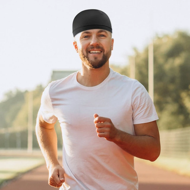 Alt view image 4 of 7 - Qianyu 4Pcs Skull Caps Breathable Thin Sleep Hats Running Beanie Helmet Liner Stretchy Sweat Wicking Headwear