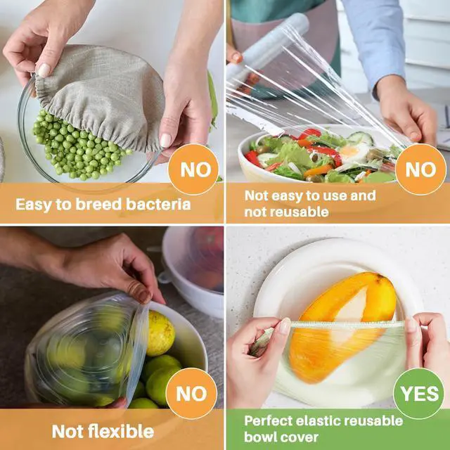 Alt view image 3 of 6 - MAQIHAN 60Pcs Reusable Bowl Covers - Plastic Food Wrap for Bread Proofing