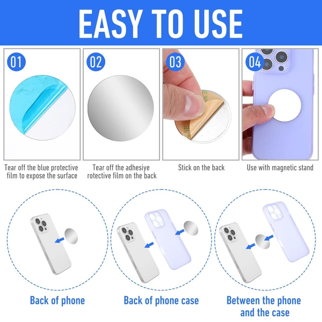 Alt view image 6 of 7 - Bewudy 14PCS Metal Plates for Magnetic Mount, Round Magnet for Phone Case