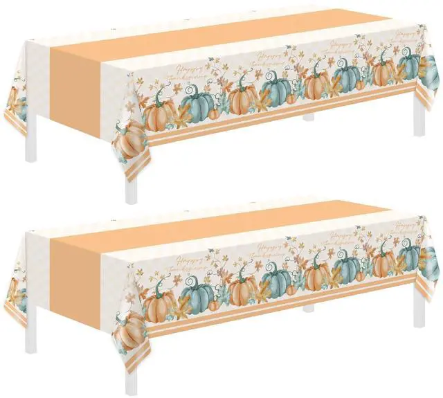 Main image of Childom 2 PCS Thanksgiving Disposable Plastic Tablecloths 54 x 108 Inch Orange Pumpkin Maple Table Cover for Rectangle Home Parties Outdoor Picnic Baby Shower