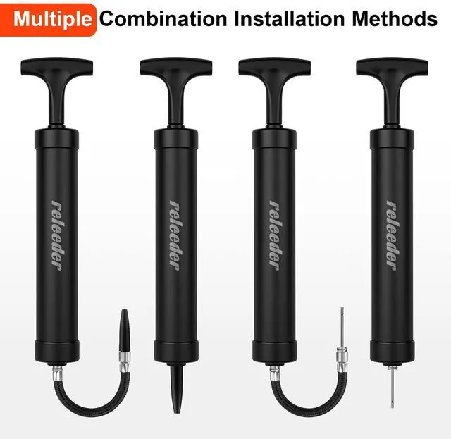 Alt view image 4 of 7 - 10 Inch Portable Ball Pump Kit with 5 Needles, 1 Nozzle & Extension Hose for Soccer, Football, Volleyball, Water Polo, Rugby, and Exercise Sports Balls