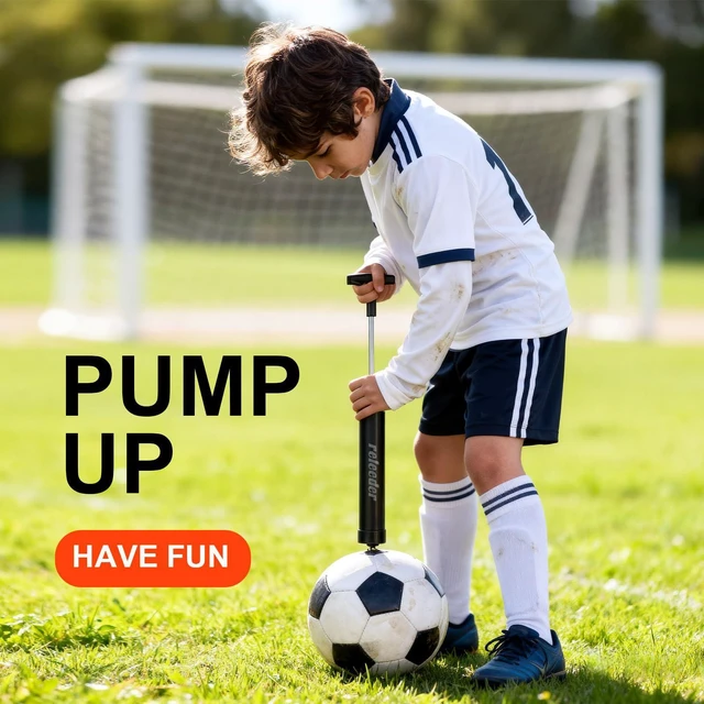 Alt view image 6 of 7 - 10 Inch Portable Ball Pump Kit with 5 Needles, 1 Nozzle & Extension Hose for Soccer, Football, Volleyball, Water Polo, Rugby, and Exercise Sports Balls