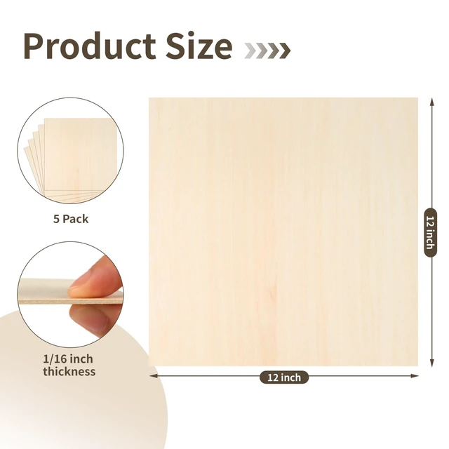 Alt view image 7 of 7 - 12x12x1/16in, 5 Pcs, Balsa Wood, Plywood Sheet, Unfinished Basswood Blanks
