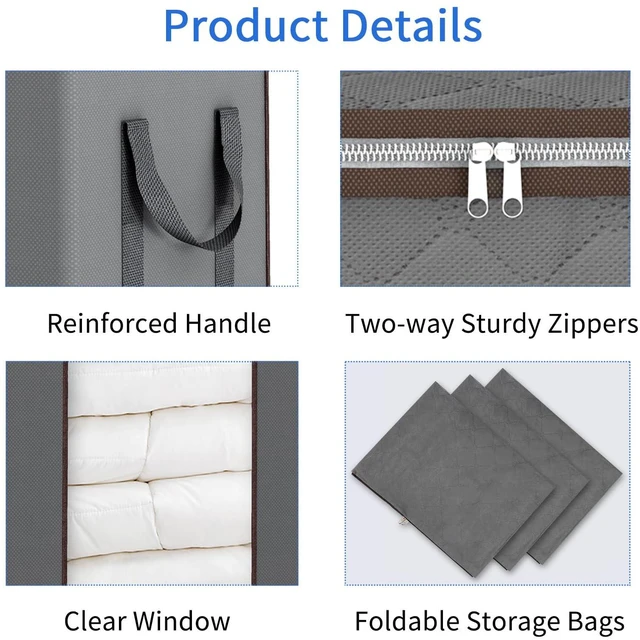 Alt view image 4 of 7 - 120L Blanket Storage Bags for Comforter Clothes Bedding Sheet, Grey