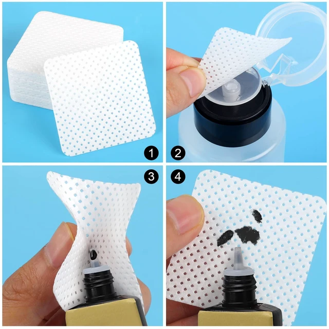 Alt view image 2 of 6 - Nail Cotton Pads 200 Pieces, Pull-Down Pump Dispenser Bottle 1, Super Absorbent Non-Woven Eyelash Glue Wipes, Nail Polish Dehumidifier for Eyelash Extension Products, Nai