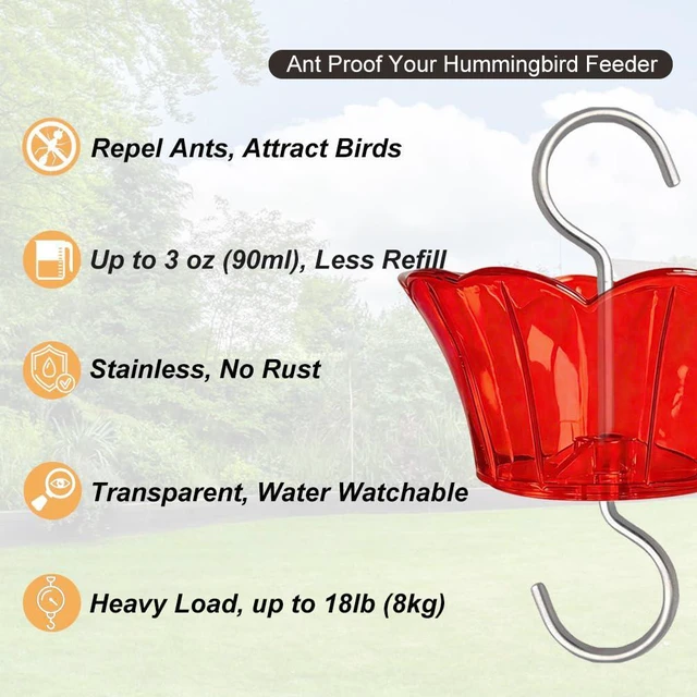 Alt view image 3 of 7 - 3oz Plastic Ant Moat for Hummingbird Feeder, 2-Pack Red Insect Guards