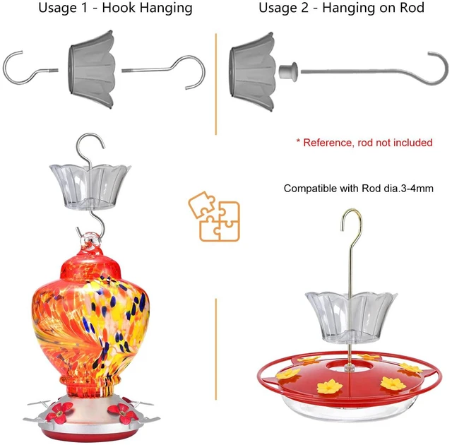 Alt view image 7 of 7 - 3oz Plastic Ant Moat for Hummingbird Feeder, 2-Pack Red Insect Guards