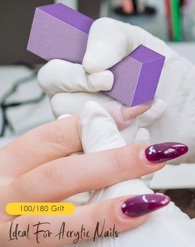 Alt view image 7 of 7 - Maryton Nail Buffer Block 3 Way Professional Pedicure Manicure Buffer, Medium/Fine Grit 100/180, 5 Count, Purple