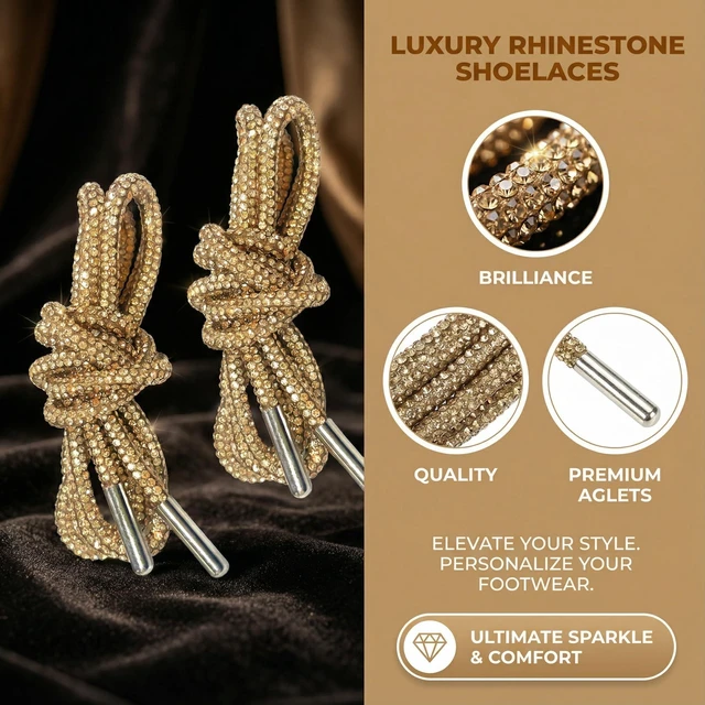 Alt view image 4 of 7 - NIIIYTYB 1Pair Gold Rhinestone Glitter Round Rope Shoelaces for Sneakers Tall Boots Fashion Shoes