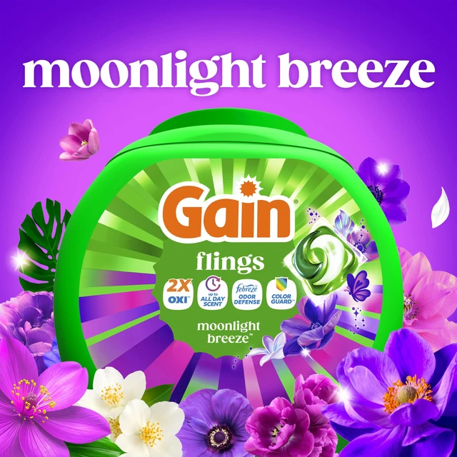Alt view image 2 of 6 - Gain Flings 4-in-1 Liquid Laundry Detergent Pods, Odor Defense + Color Guard, Moonlight Breeze Scent, 42 Count (Packaging May Vary)
