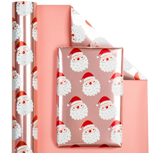 Alt view image 3 of 6 - WRAPAHOLIC Reversible Christmas Wrapping Paper Mini Roll 17Inch x 33Feet Santa Claus and Solid Rose Gold Design with Metallic Foil Shine for Holiday Party