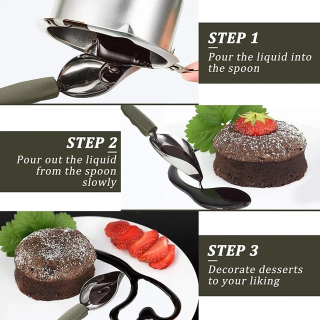 Alt view image 5 of 5 - 2Pcs Stainless Steel Chef Drizzle Spoons, Chocolate Filter Spoons, Plating Spoon Set for Decorative Plates, Cake, Coffee