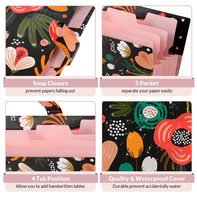 Alt view image 7 of 7 - SKYDUE Expanding File Folder with 5 Pockets, Floral Accordion File Organizer, Portable Receipt Organizer, School Office Supplies, Black