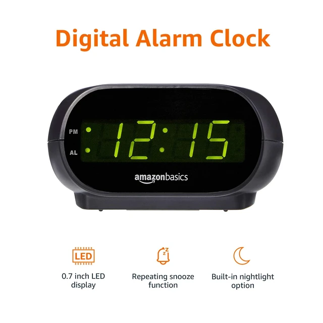 Alt view image 3 of 7 - Amazon Basics Small Digital Oval Alarm Clock with LED Display, Nightlight, Snooze Function and Battery Backup, Black, 4.5 x 3.5 x 2.4 Inches