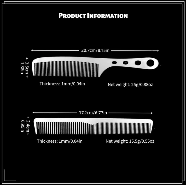 Alt view image 5 of 6 - 2 Pcs Stainless Steel Fine Tooth Comb Set, Anti-Static Heat Resistant Cutting & Styling Hair Combs with Hollow Out Handle, Professional Barber Comb for Men & Women