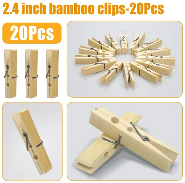 Alt view image 4 of 7 - Natural Bamboo Clothespins 20-Pack, 2.4 Inch Heavy Duty Rust Resistant Wooden Clothes Pins with Spring for Laundry, Crafts, Kitchen & Home Organization