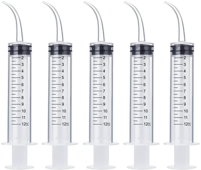 Main image of Wisdom Teeth Irrigation Syringes, 5-Pack with Measure Scale & Curved Tip for Dental Care, Oral Liquid, Tonsil Stone