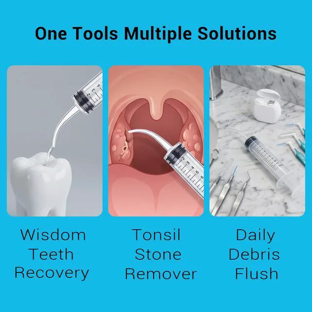 Alt view image 4 of 7 - Wisdom Teeth Irrigation Syringes, 5-Pack with Measure Scale & Curved Tip for Dental Care, Oral Liquid, Tonsil Stone