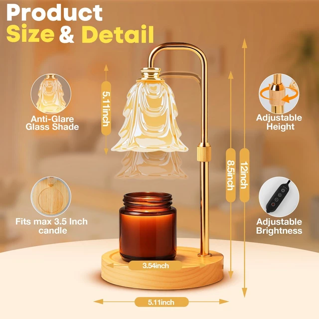 Alt view image 3 of 7 - Candle Warmer Lamp with Timer and Dimmer, 5 Brightness Settings, Adjustable Height, Anti-Glare Electric Wax Warmer for Scented Candles
