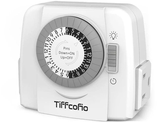 Main image of TiFFCOFiO Indoor Mechanical Outlet Timer, 3-Prong, 24-Hour Programmable Plug-in, ETL Listed (2 Outlets, 1 Pack)