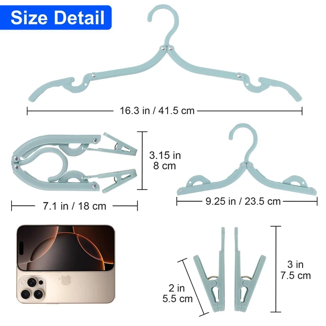 Alt view image 7 of 7 - 8 Pack Foldable Travel Hangers with 16 Clips - Space Saving Portable Collapsible Hooks for Cruise, RV, Hotel (Assorted Colors)