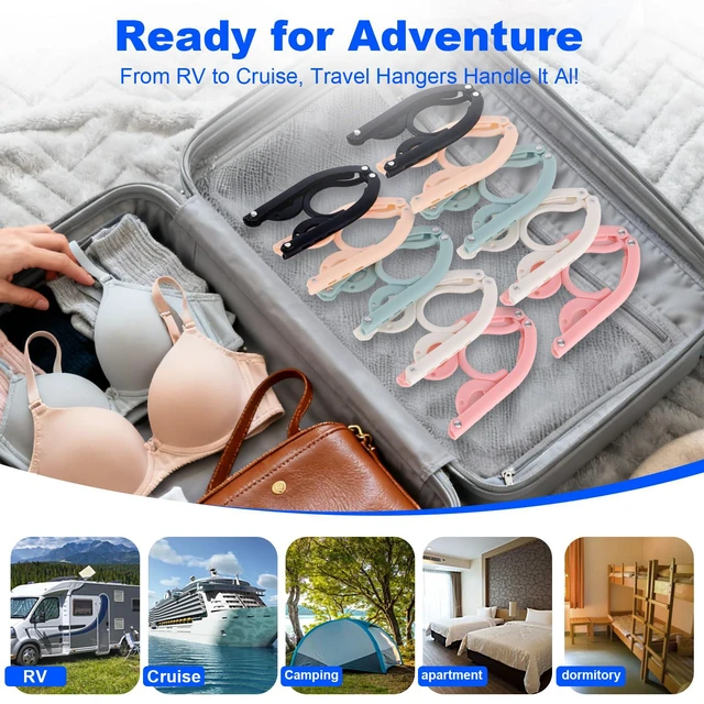 Alt view image 6 of 7 - 8 Pack Foldable Travel Hangers with 16 Clips - Space Saving Portable Collapsible Hooks for Cruise, RV, Hotel (Assorted Colors)