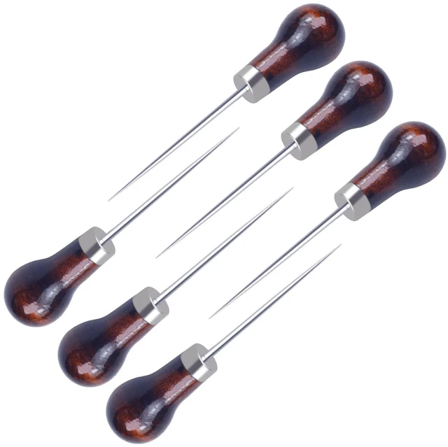 Main image of 6 Pcs Gourd Shape Wooden Handle Scratch Awl Tool for Leather Craft Cloth Pouch Hole DIY Handmade