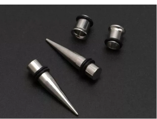 Alt view image 7 of 7 - Stainless Steel Ear Gauge Taper Stretching and Single Flare Plugs Flesh Tunnel Kit, 1G-7mm, 2 Steel Tapers & 2 Steel Tunnels (4 Pieces)