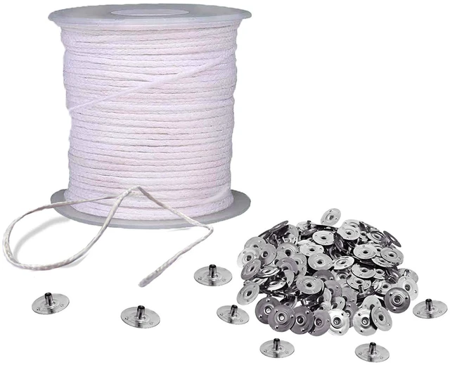 Main image of BEADNOVA Braided Candle Wick Spool with Base Set, 200ft Cotton Wick String, 300pcs Wick Clips Sustainer Tabs for DIY