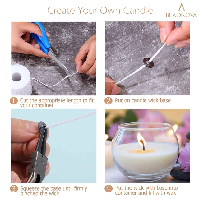 Alt view image 2 of 5 - BEADNOVA Braided Candle Wick Spool with Base Set, 200ft Cotton Wick String, 300pcs Wick Clips Sustainer Tabs for DIY