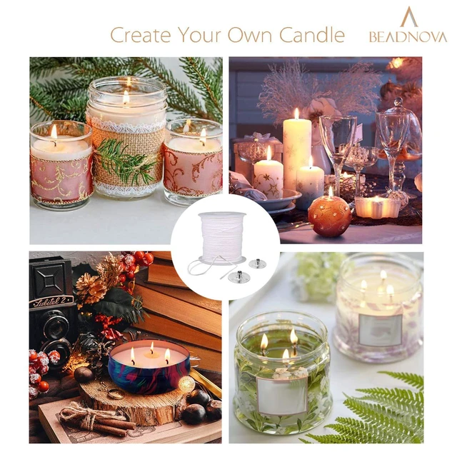 Alt view image 3 of 5 - BEADNOVA Braided Candle Wick Spool with Base Set, 200ft Cotton Wick String, 300pcs Wick Clips Sustainer Tabs for DIY