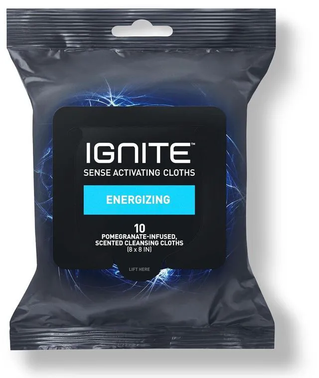 Main image of Ignite Men's Body Wet Wipes, Extra Thick 8" x 8", Energizing Scent, 10 Count