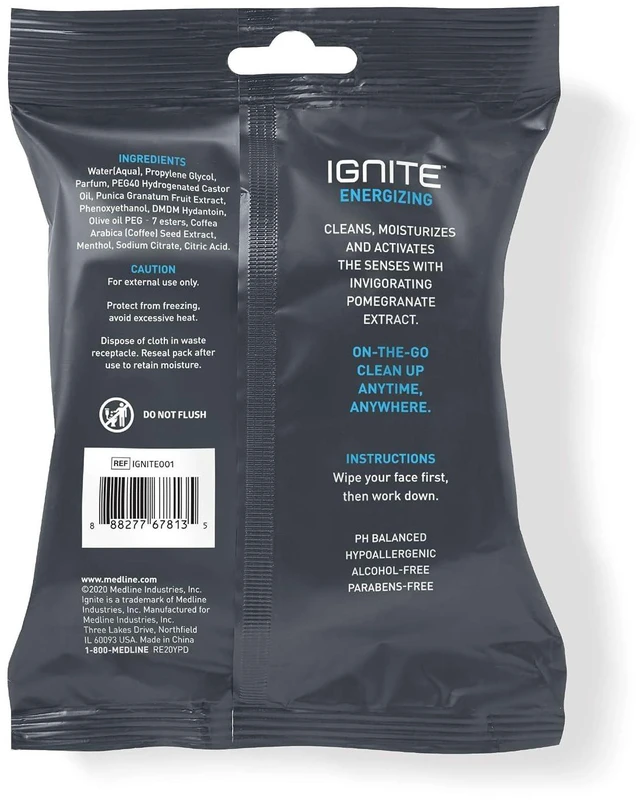 Alt view image 2 of 6 - Ignite Men's Body Wet Wipes, Extra Thick 8" x 8", Energizing Scent, 10 Count