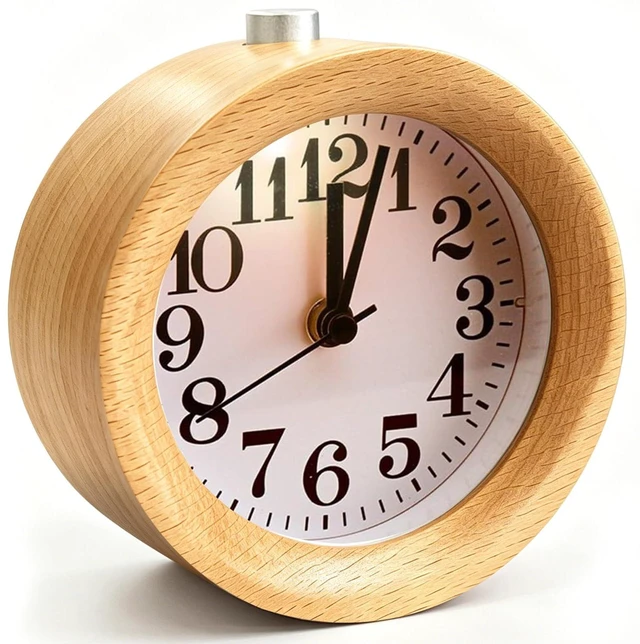 Main image of Wood Analog Alarm Clock: Silent Non-Ticking for Quiet Bedrooms