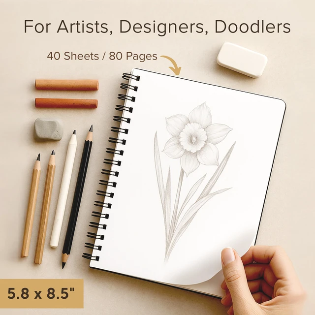 Alt view image 6 of 7 - Artist's Sketchbook Hardcover, 200GSM Very Thick Paper, Spiral, 5.8x8.5, 40 Sheets/80 Pages for Drawing and Mixed Media