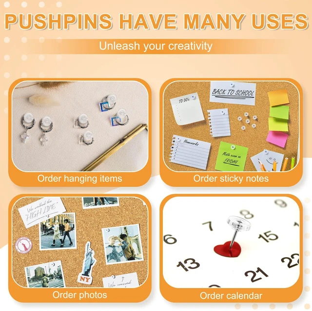 Alt view image 3 of 7 - 150Pcs Clear Push Pins, Reusable Flat Head Thumbtacks for Bulletin Board Maps Posters Wall Hanging Crafts