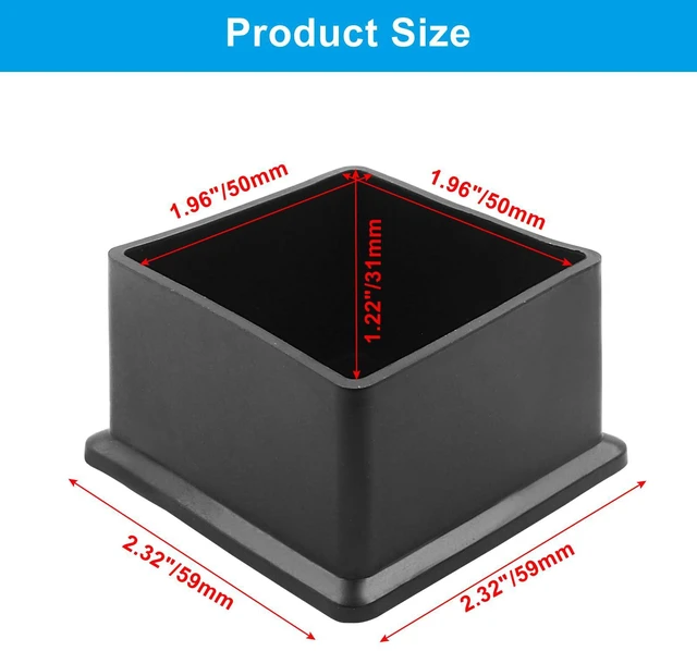 Alt view image 2 of 5 - BokWin Chair Leg Caps 2x2Inch Square 4Pcs Black