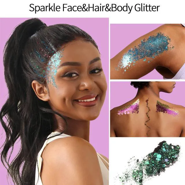 Alt view image 7 of 7 - FANDAMEI 40 Colors Face Glitter Gel - No Glue Needed, Multi-Purpose Glitter Makeup for Hair, Face, Body, Halloween, Rave, Carnival