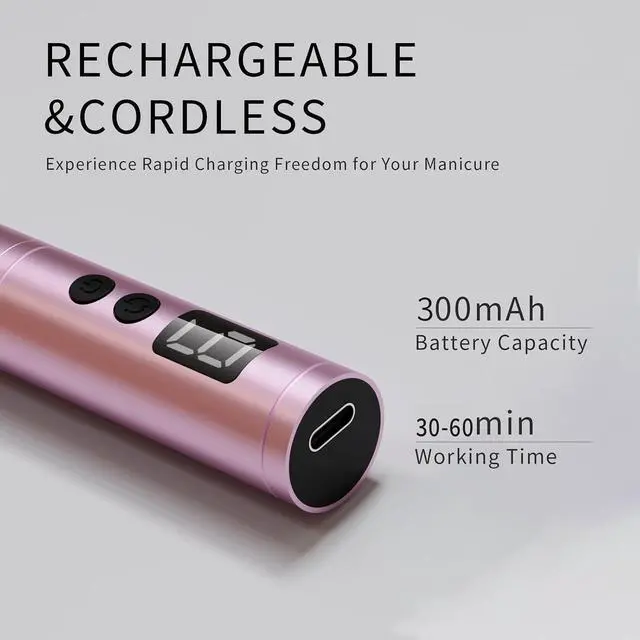 Alt view image 5 of 6 - Professional Cordless Nail Drill Kit with 5 Metal Bits, 30 Sanding Bands & Dust Cover for Gel Acrylic Nails, Manicure Pedicure, Callus Removal, Salon Home Use - Pink