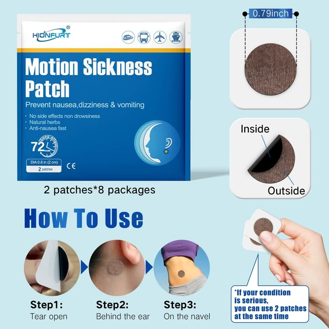 Alt view image 4 of 6 - Hionfurt 16ct Motion Sickness Patches, Non-Drowsy Herbal Relief