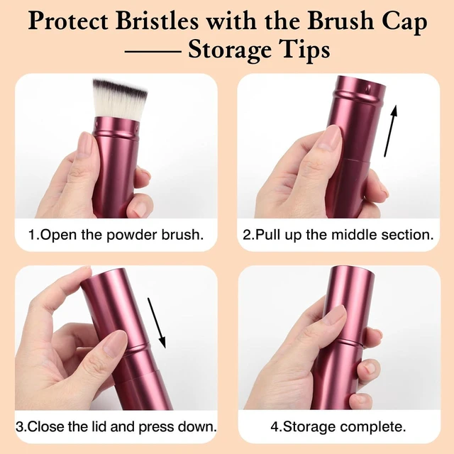 Alt view image 4 of 7 - Retractable Kabuki Makeup Brush - Portable Travel Face Brush with Cover for Foundation, Powder, Blush & Bronzer, Cruelty-Free and Vegan