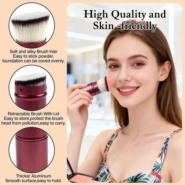 Alt view image 5 of 7 - Retractable Kabuki Makeup Brush - Portable Travel Face Brush with Cover for Foundation, Powder, Blush & Bronzer, Cruelty-Free and Vegan