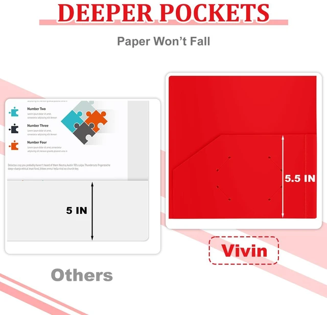 Alt view image 2 of 6 - ViVin 6 Pack Plastic Folders with Pockets (Assorted Color)