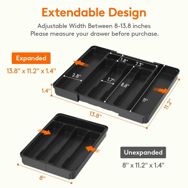 Alt view image 4 of 6 - Lifewit Expandable Silverware Drawer Organizer, Kitchen Utensil Tray